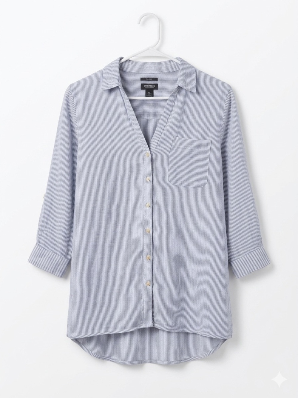 Euro Summer Linen Coastal Grandma Striped Button Down Top Blue White Lagenlook L